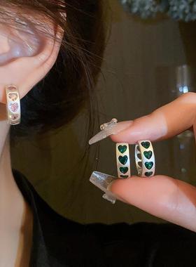 Korean Fashion Shiny Pink Heart Zircon Hoop Earrings for