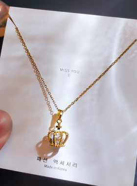 Trendy Fine 14K Real Gold Noble Crown Chain Pendant Necklace