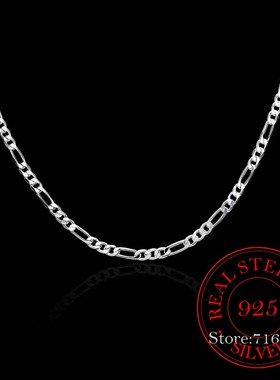 40-75cm 925 Stamp Silver Color 4mm Figaro Chain Necklace
