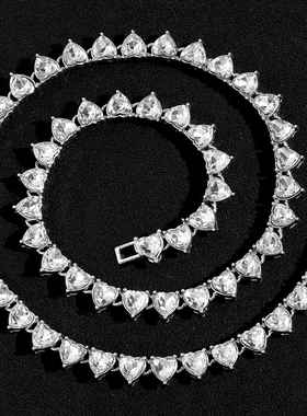 Fashion Bling Heart Crystal Tennis Chain Necklace for Women