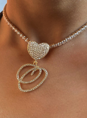 New A-Z Cursive Letter Heart Pendant Iced Out Cuban
