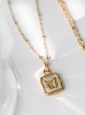 Ramos Butterfly Shell Pendant Collar Stainless Steel Golden