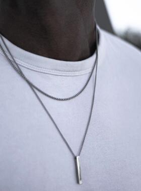 2023 3D Vertical Bar Necklaces for Men, Layering Stainless S