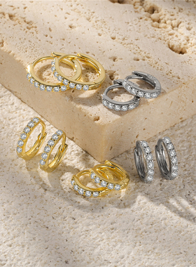 2023 Sterling Silver Minimal Hoop Earrings Crystal Zirconia