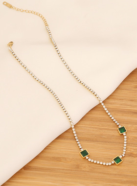 Stainless Steel Necklace For Woman Green Zircon Necklace Fas