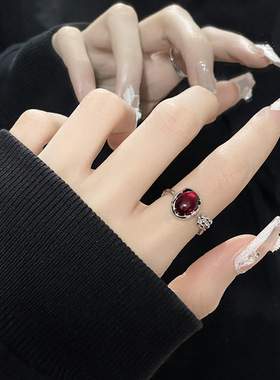 Irregular Rings With Stone Aesthetic Girl Hollow Red Stone