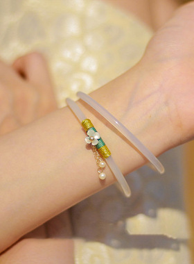 Vintage Fashion Natural Jade Flower Girls Bangles for Women