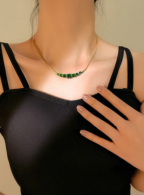 2023 316L Stainless Steel Green White Crystal Zircon Necklac