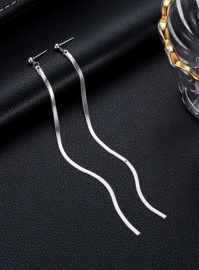 Simple Style Box Chain Tassel Drop Earrings for Women Long