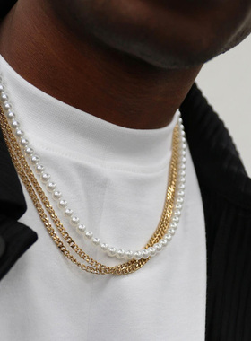 2023 New Trendy Imitation Pearl Necklace Men Temperament Sim