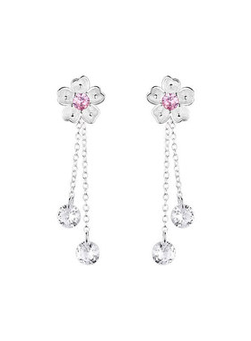 925 Sterling Silver Tassel Chain Cherry Blossoms Drop