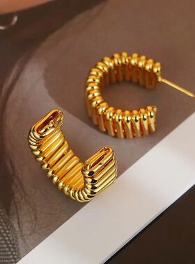 Gold Color Twisted Chunky Round Hoop Earrings For Woman New