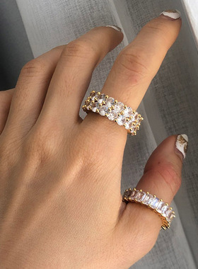 Chic Dazzling Cuban Link Chain Rings for Women Ice Out