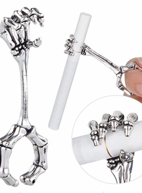 Fashion Skeleton Hand Bone and Snake Ring Gold Plated