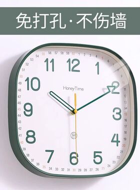 儿童挂钟客厅静音钟表卧室挂墙高级家用挂表2026方形时钟轻奢新款