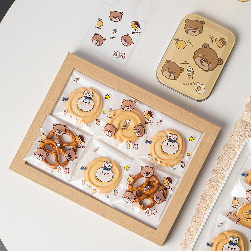 7X7透明饼干包装袋卡通可爱小兔熊打包自粘曲奇烘焙家用自封袋子-图0
