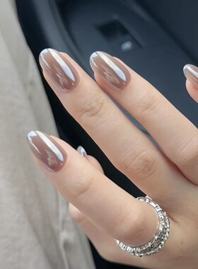 Hailey海莉老钱风裸灰咖极光珍珠粉穿戴甲高级轻奢手工美甲婚甲