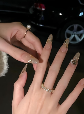 小红书同款穿戴甲仙女气质轻奢美甲大钻爆闪显白渐变亮片穿戴甲片