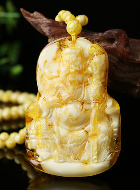 蜜蜡水滴吊坠雕刻花朵琥珀毛衣链民族风复古配饰长款项链挂坠礼物