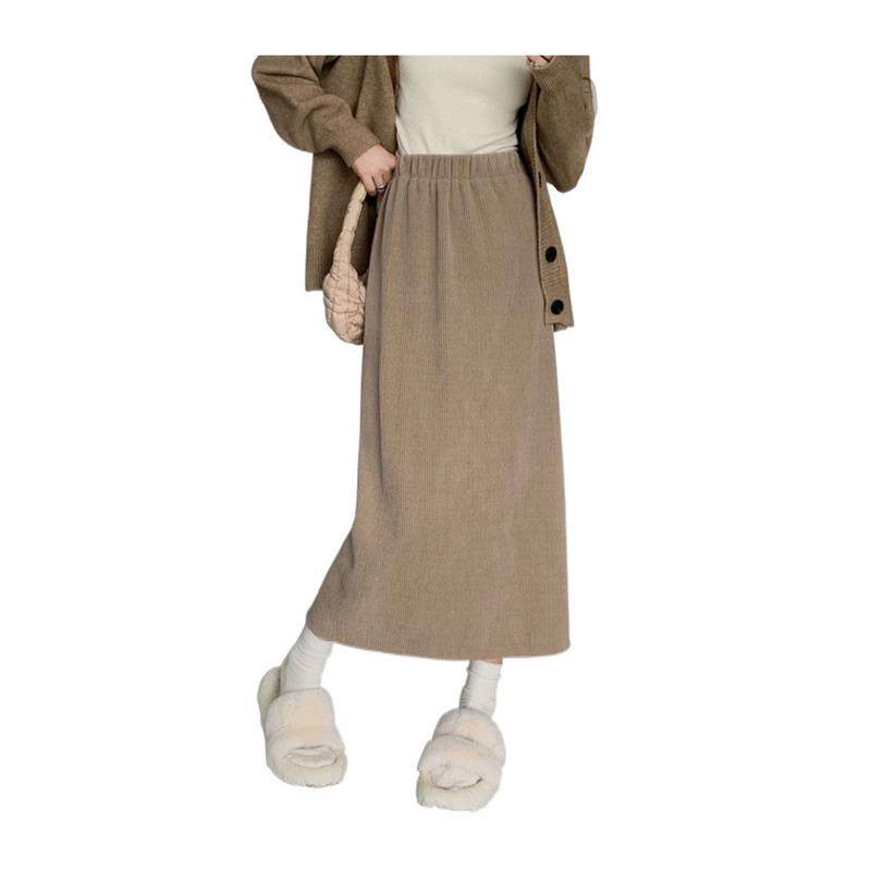 大码冬季加绒加厚半身裙秋冬新款高腰字显长裙显瘦灯芯绒开叉半裙,淘宝优惠券,粉丝福利购,淘宝优惠卷