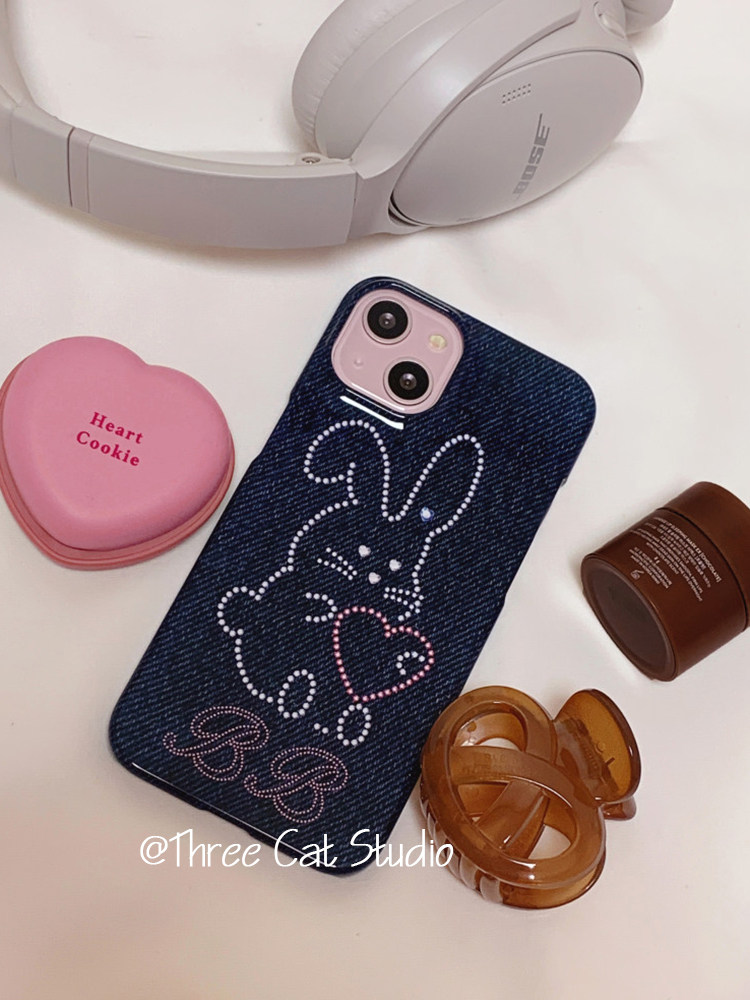 韩ins钻石可爱兔子印花欧尼菲林壳适用于iphone17promax苹果16pro/15/14/13/12/11全包Xsmax手机保护套XR亮面 - 图0