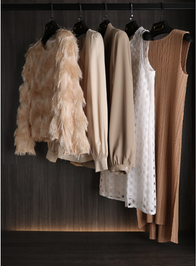 初舍驼色软装衣帽间样板房衣服