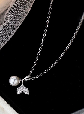 s925纯银项链小众轻奢风鱼尾吊坠日韩时尚复古珍珠项饰工厂