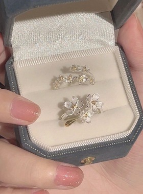 花朵开口戒指鸢尾花法式复古小众设计感轻奢气质可调节指环女