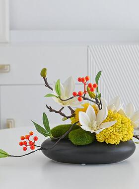 大圆桌中间转盘摆花酒店餐桌摆件中式假花装饰摆设包厢小桌花干花