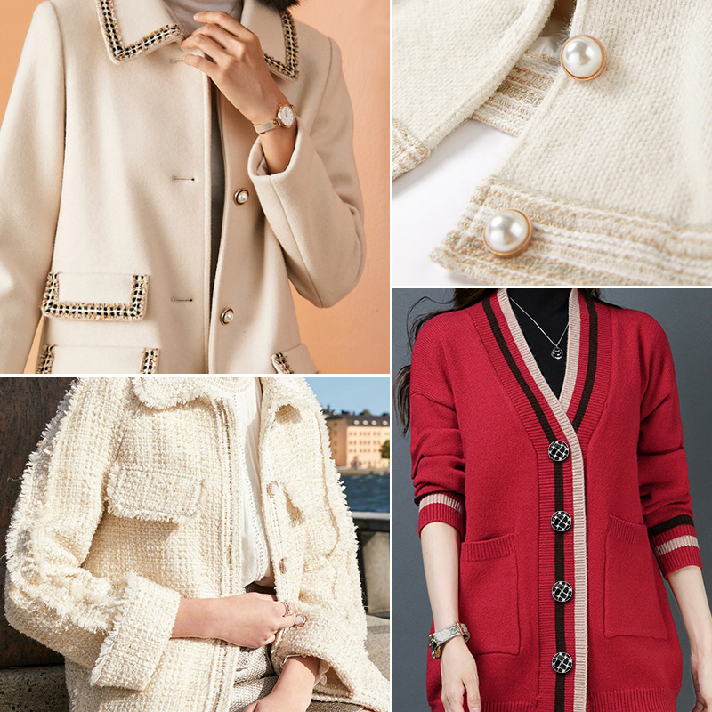 小香风珍珠扣子大衣高端精致时尚毛衣开衫毛呢风衣女装饰花朵纽扣 - 图0