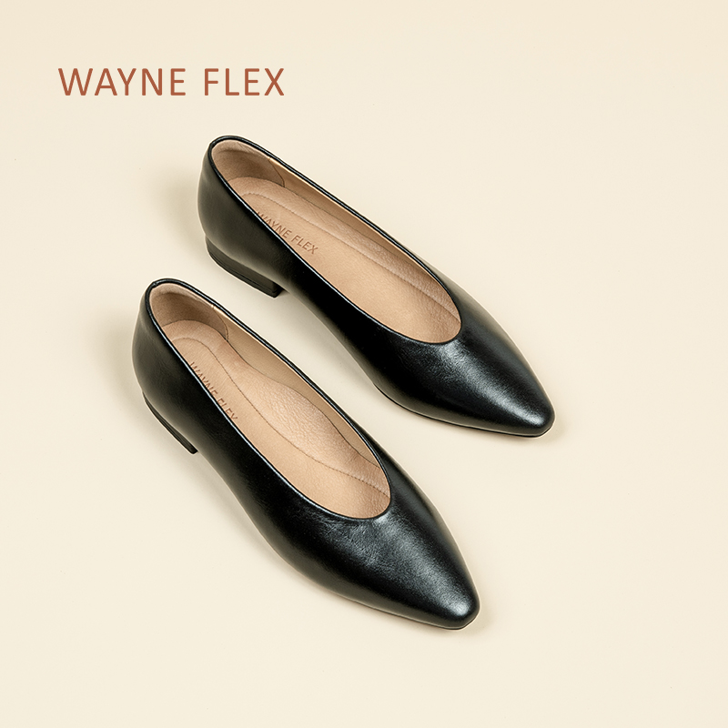 韦恩Wayne Flex时尚百搭平底尖头复古法式风一脚蹬单鞋奶奶鞋 - 图0