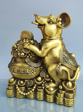 黄铜聚宝盆老鼠摆件生肖鼠工艺品