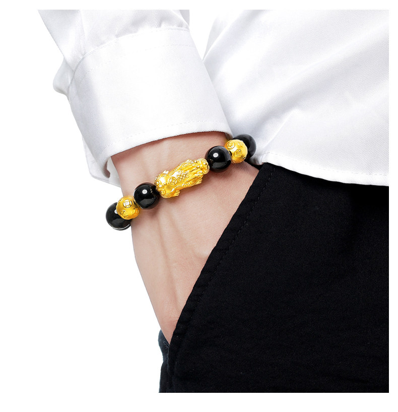 越南沙金貔貅串男3d硬黄金999手链 吴丽敏手链