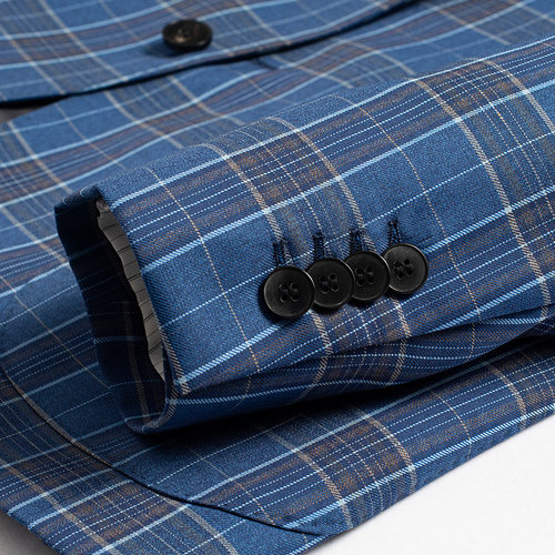 本派【高定半麻衬工艺】苏格兰格纹休闲西装男新款蓝色格子西服男 - 图1