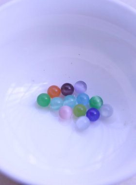 猫眼石圆珠4mm无孔小珠散珠糖果色朵色白紫红蓝绿粉黄镶嵌diy配饰