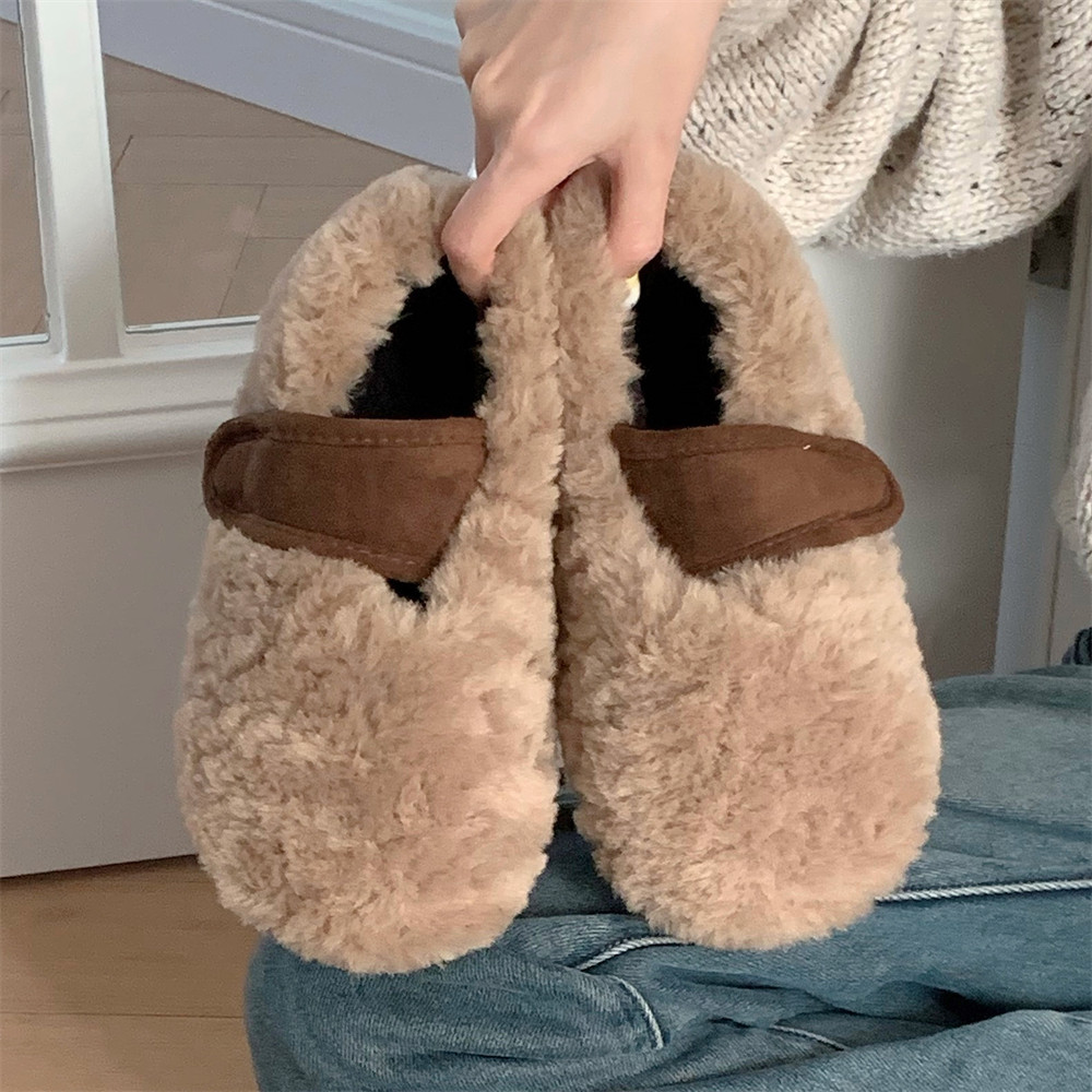 冬季女士时尚居家平底豆豆鞋防滑外穿保暖舒适毛绒绒撞色休闲棉鞋,淘宝优惠券,粉丝福利购,淘宝优惠卷