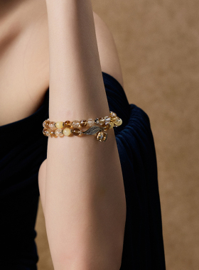 Riotlily艾特里里湖光莫奈系列黄塔晶手链时尚多层串珠圣诞女款