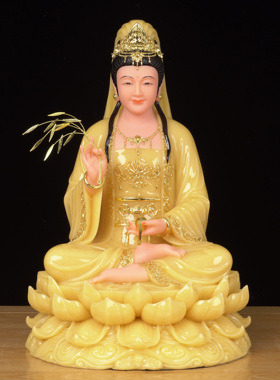 妙善汉白玉观世音菩萨佛像家用坐莲南海观音菩萨像观自在菩萨神像