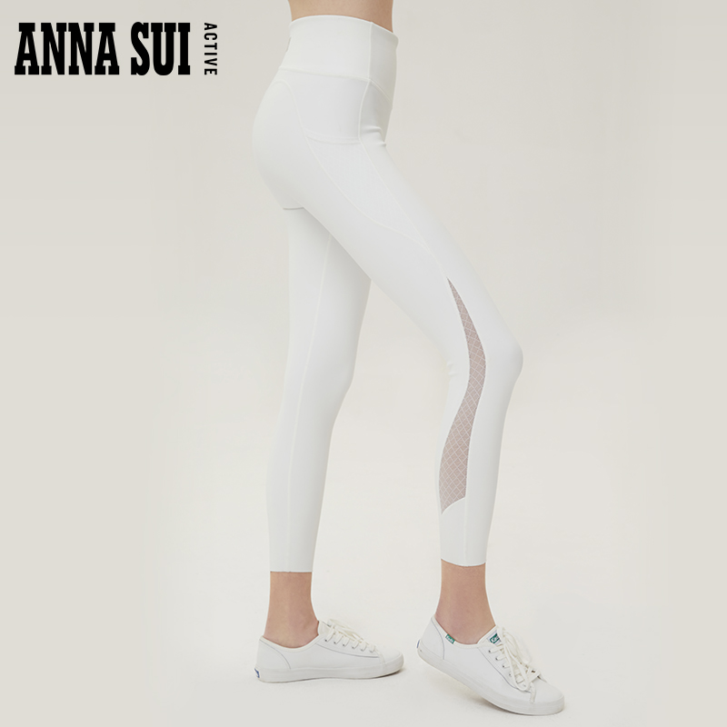 ANNA SUI 瑜伽运动烫钻拼纱Leggings健身长裤女 - 图3