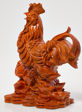 花梨木雕刻大公鸡摆件客厅