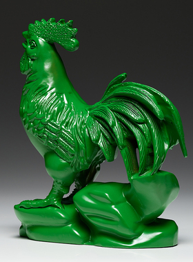 刺史绿色木雕刻鸡摆件