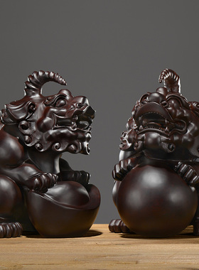 刺史木雕独角貔貅摆件