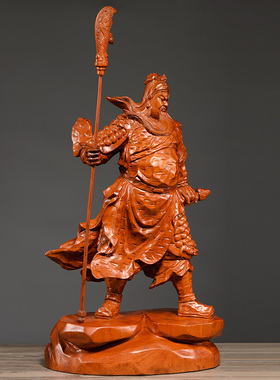 刺史花梨木雕关公武财神摆件