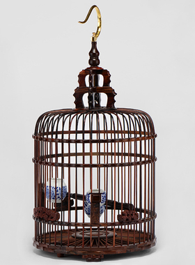 大红鸟笼红木手工雕刻镶嵌高档