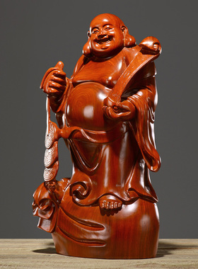 刺史花梨木雕大肚弥勒佛像摆件