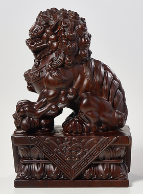 刺史黑檀木雕狮子摆件