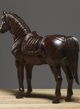 刺史木质黑檀木马摆件客厅