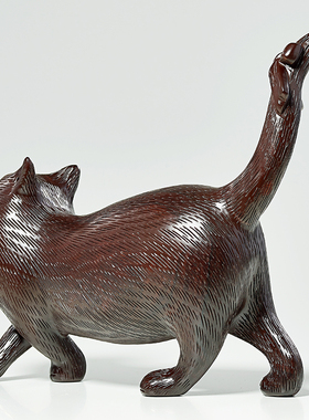 刺史实木雕刻猫摆件工艺品