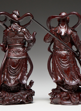 木雕韦陀菩萨摆件伽蓝韦驮左右护法佛像实木家用佛堂供奉神像大号