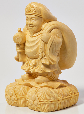 崖柏木雕刻大黑天财神摆件